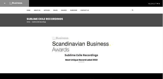 Most Unique Record Label 2022 - Scandinavian Business Awards